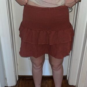 Rust Smocked Ruffle Skirt + Top